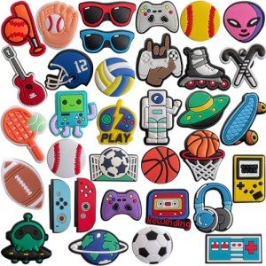 monochef Shoe Charms for Boys Teens: 35pcs Cute Shoe Decoration Charms for Shoes Bracelet Wristband Clog Sandals Party Favors Gifts Kids Adults Basketball Soccer Game Sports
