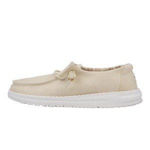 Hey Dude Girl's Wendy Stretch Canvas Off White Size 2 | Youth's Shoes | Youth Slip-on Loafers | Comfortable & Light-Weight