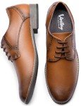 Vostey Men's Dress Shoes Formal Oxford Shoes Classic Lace Up Derby Shoes(B5A099B Polished Brown 9.5)