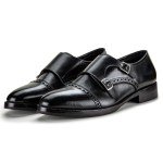 Lethato Handcrafted Men's Captoe Double Monk Strap Genuine Leather Modern Classic Dress Shoes- Black