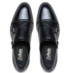 Lethato Handcrafted Men's Captoe Double Monk Strap Genuine Leather Modern Classic Dress Shoes- Black