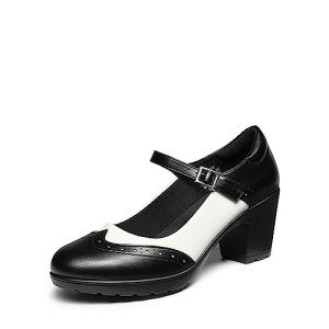 DREAM PAIRS Women's Oxfords Mary Jane Dress Shoes Heels for Women,Size 8,Black/White-PU,SDOX2301W