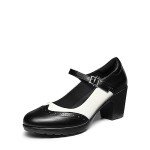 DREAM PAIRS Women's Oxfords Mary Jane Dress Shoes Heels for Women,Size 8,Black/White-PU,SDOX2301W