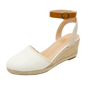 DREAM PAIRS Wedge Sandals for Women, Espadrilles Wedges Closed Toe Sandals with Ankle Strap White Size 9 Amanda-3