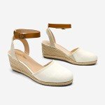DREAM PAIRS Wedge Sandals for Women, Espadrilles Wedges Closed Toe Sandals with Ankle Strap White Size 9 Amanda-3