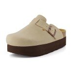 CUSHIONAIRE Women's Loom Cork Footbed Platform Clog – Comfortable Vegan Leather, Arch Support, All-Day Comfort, Platform Sandals Women, Stone 11W