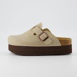 CUSHIONAIRE Women's Loom Cork Footbed Platform Clog – Comfortable Vegan Leather, Arch Support, All-Day Comfort, Platform Sandals Women, Stone 11W