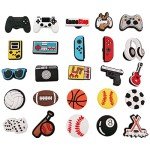 YMHOETS 25 Pieces Sports Shoe Charms for Clogs Pins for Boys Girls Game Controller Basketball Soccer Softball Baseball Shoe Decorations Charms Accessories for Men Women