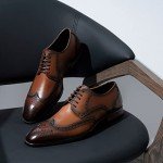 Jousen Men's Dress Shoes Leather Wingtip Formal Business Oxford Shoes Brogue Retro Derby Dress Shoes for Men (RMY9215 yellowbrown 11)