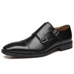 La Milano Mens Double Monk Strap Slip on Loafer Cap Toe Leather Oxford Formal Business Casual Comfortable Dress Shoes for Men