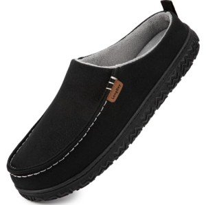 LongBay Men's Canvas Moccasin Slippers Slip on Memory Foam Clog House Shoes for Indoor Outdoor Black, 9-10