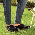 LongBay Men's Canvas Moccasin Slippers Slip on Memory Foam Clog House Shoes for Indoor Outdoor Black, 9-10