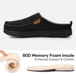 LongBay Men's Canvas Moccasin Slippers Slip on Memory Foam Clog House Shoes for Indoor Outdoor Black, 9-10