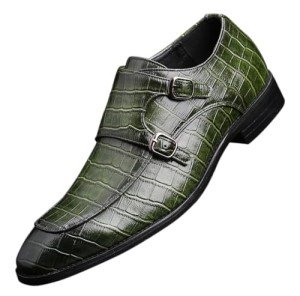 Mens Double Monk Strap Slip on Loafer Leather Formal Business Casual Comfortable Dress Shoes for Men Green 12 US