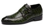 Mens Double Monk Strap Slip on Loafer Leather Formal Business Casual Comfortable Dress Shoes for Men Green 12 US