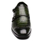 Mens Double Monk Strap Slip on Loafer Leather Formal Business Casual Comfortable Dress Shoes for Men Green 12 US