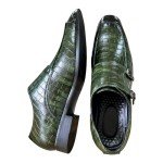 Mens Double Monk Strap Slip on Loafer Leather Formal Business Casual Comfortable Dress Shoes for Men Green 12 US