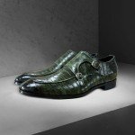 Mens Double Monk Strap Slip on Loafer Leather Formal Business Casual Comfortable Dress Shoes for Men Green 12 US