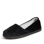 Dearfoams Women's Katie Microfiber Velour Espadrille Slipper, Black, Medium