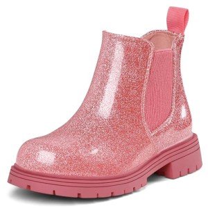 K KomForme Girls Glitter Ankle Boots Side Zipper Chelsea Booties Lug Sole (Toddler/Little Kids/Big Kids)