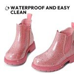 K KomForme Girls Glitter Ankle Boots Side Zipper Chelsea Booties Lug Sole (Toddler/Little Kids/Big Kids)