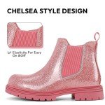 K KomForme Girls Glitter Ankle Boots Side Zipper Chelsea Booties Lug Sole (Toddler/Little Kids/Big Kids)
