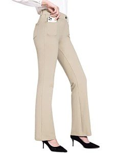 BALEAF Womens Khaki Work Pants Yoga Dress Pants Bootcut Pull On Slacks Petite Business Casual Office Trouser Pockets 29" L