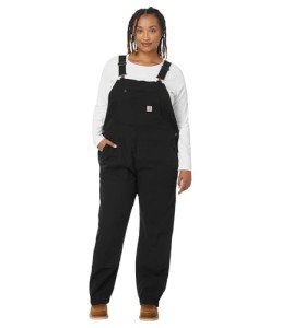 Carhartt Women's Rugged Flex® Loose Fit Canvas Bib Overall, Black, Medium Short