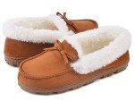 DL Women's Moccasin Slippers Comfy Micro Suede Memory Foam House Shoes with Indoor Outdoor Anti-Skid Rubber Sole Brown, 7