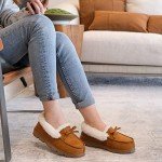 DL Women's Moccasin Slippers Comfy Micro Suede Memory Foam House Shoes with Indoor Outdoor Anti-Skid Rubber Sole Brown, 7