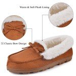DL Women's Moccasin Slippers Comfy Micro Suede Memory Foam House Shoes with Indoor Outdoor Anti-Skid Rubber Sole Brown, 7
