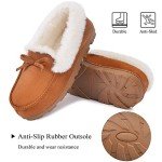 DL Women's Moccasin Slippers Comfy Micro Suede Memory Foam House Shoes with Indoor Outdoor Anti-Skid Rubber Sole Brown, 7