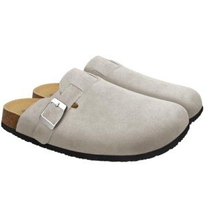Clogs for Women Suede Soft Leather Clogs Classic Cork Clog Antislip Slippers Waterproof Mules House Sandals Buckle Stone