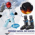Kids Ski Socks Merino Wool Winter Warm Thermal Hiking Snowboarding Knee High Heavy Boot Socks for Toddler Boys Girls 2 Pairs(Grey/Blue, 8-12 Years)