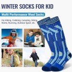 Kids Ski Socks Merino Wool Winter Warm Thermal Hiking Snowboarding Knee High Heavy Boot Socks for Toddler Boys Girls 2 Pairs(Grey/Blue, 8-12 Years)