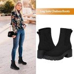 Athlefit Women's Black Chelsea Boots Fall Platform Ankle Boots Slip on Chunky Lug Sole Boots