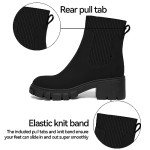 Athlefit Women's Black Chelsea Boots Fall Platform Ankle Boots Slip on Chunky Lug Sole Boots