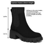 Athlefit Women's Black Chelsea Boots Fall Platform Ankle Boots Slip on Chunky Lug Sole Boots