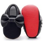 Double Bow Baby Moccasins - Soft Red Sole Baby Shoes Toddler Infant Fringe Girls Shoes (0-3Months/10.5cm/3M US Infant, Black)