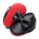 Double Bow Baby Moccasins - Soft Red Sole Baby Shoes Toddler Infant Fringe Girls Shoes (0-3Months/10.5cm/3M US Infant, Black)