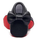 Double Bow Baby Moccasins - Soft Red Sole Baby Shoes Toddler Infant Fringe Girls Shoes (0-3Months/10.5cm/3M US Infant, Black)