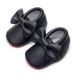 Double Bow Baby Moccasins - Soft Red Sole Baby Shoes Toddler Infant Fringe Girls Shoes (0-3Months/10.5cm/3M US Infant, Black)