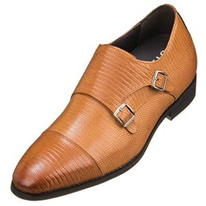 CALTO Men's Invisible Height Increasing Elevator Shoes - Brown Leather Slip-on Dual Monk Straps Formal Loafers- 2.8 Inches Taller - K3115 - Size 10 D(M) US