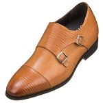 CALTO Men's Invisible Height Increasing Elevator Shoes - Brown Leather Slip-on Dual Monk Straps Formal Loafers- 2.8 Inches Taller - K3115 - Size 10 D(M) US