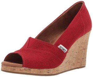 TOMS Classic Red Espadrille Wedge Sandals for Women