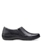 Clarks womens Cora Giny Loafer Flat, Black Tumbled/Smooth Leather, 10 Wide US
