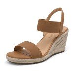 DREAM PAIRS Womens Open Toe Espadrilles Dressy Platform Sandals Slip on Elastic Ankle Strap Wedges Sandals SDPW222W Camel Size 10
