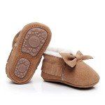 HONGTEYA Baby Moccasins With Fur Fleece Rubber Soles Warm Snow Boots Leather Baby Shoes For Boys Girls (18-24m/5.71”, Bow-brown)