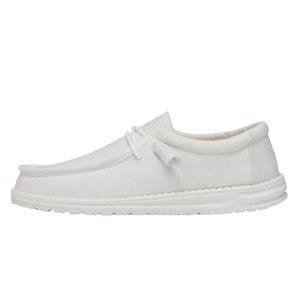 Hey Dude Men's Wally Slub Canvas White Size 11| Men's Loafers | Men's Slip On Shoes | Comfortable & Light-Weight