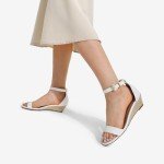 DREAM PAIRS Women's Ingrid Ankle Strap Low Wedge Sandals Party Bridal Dress Wedding Shoes,Size 9,Espadrilles/White/Pu,INGRID